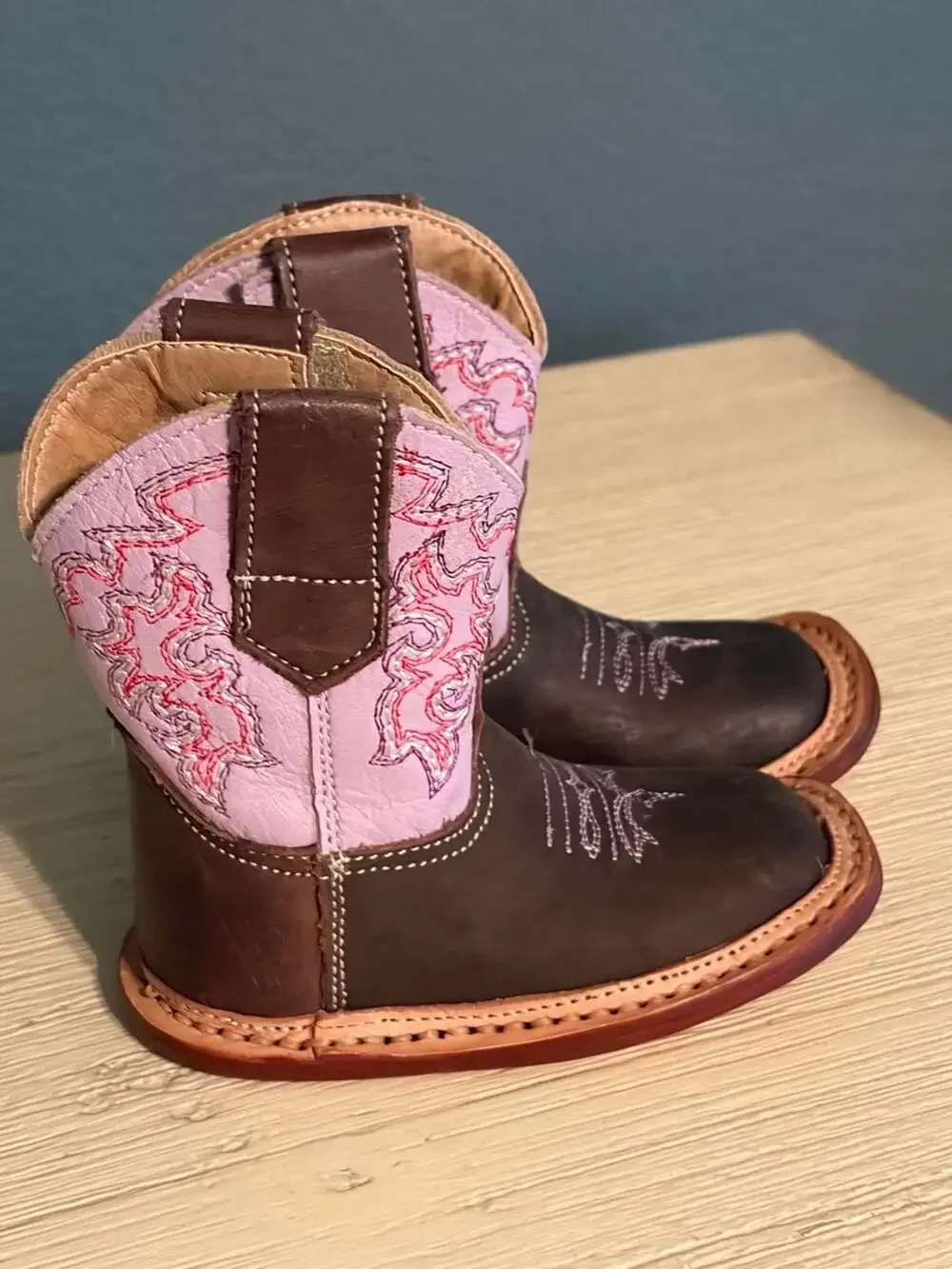 Roper Cowbabies Baby Toddler Brown Pink Square Toe Western Cowboy Boots Size 1